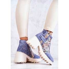Botas de cuero en un poste masivo Maciejka Azul 05325-06 6