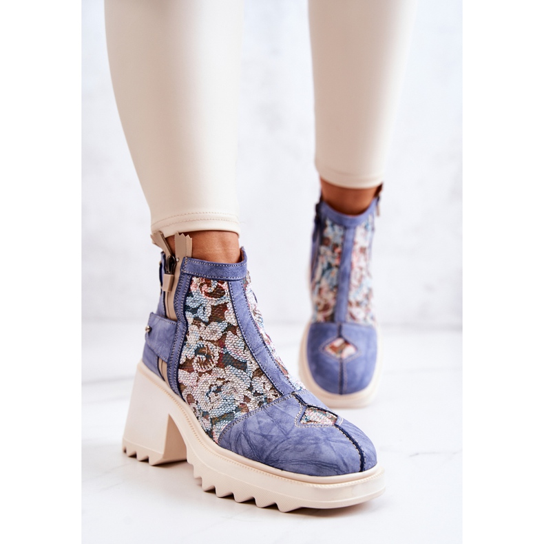 Botas de cuero en un poste masivo Maciejka Azul 05325-06 1