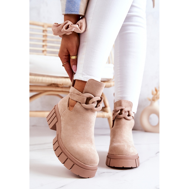 FB2 Botines De Ante Con Corte Kirsten Beige 2