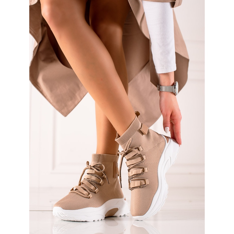 TRENDI Zapatillas sin cordones con calcetín beige marrón 2