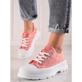 Bona Zapatillas En La Plataforma Con Patrones rosado 3