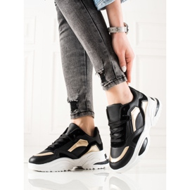 TRENDI Zapatillas de cuero ecológico negro 3