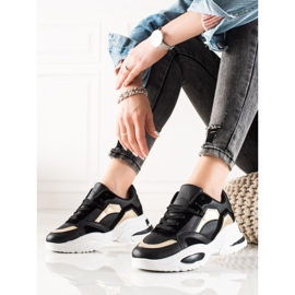 TRENDI Zapatillas de cuero ecológico negro 2