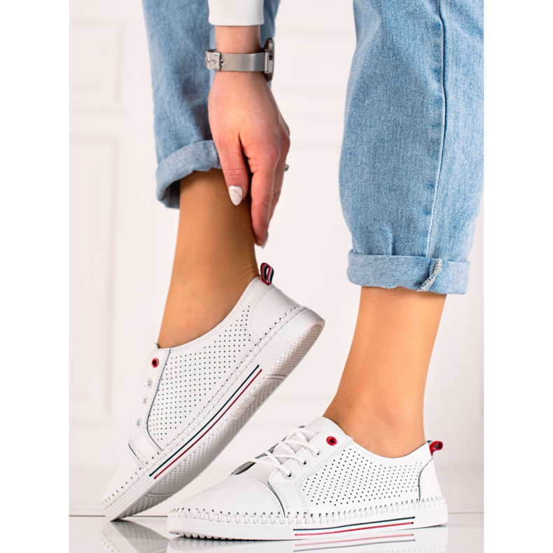 Goodin Deportivas de piel calada blanco 1