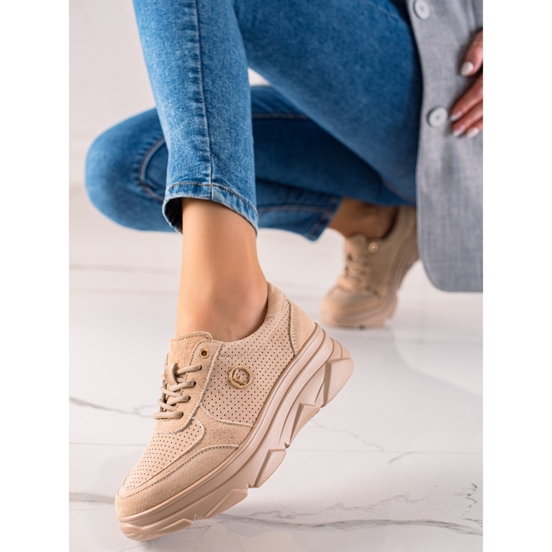 Filippo Zapatillas de cuero beige marrón 1