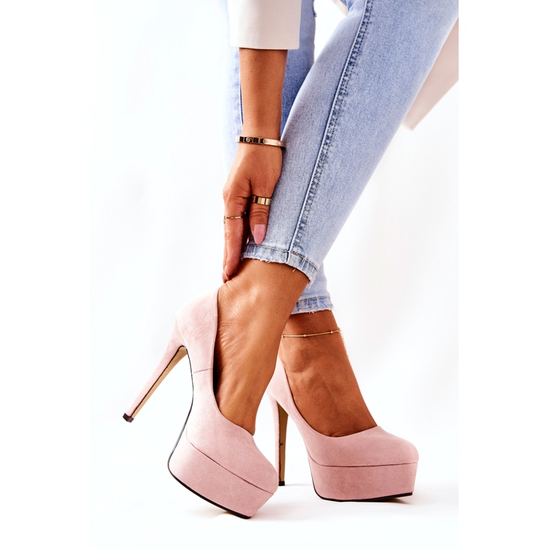 WS1 Tacones altos de gamuza clásica en una plataforma tonta beige 3