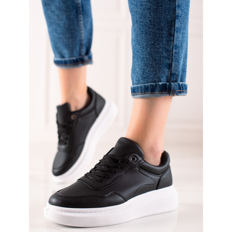 TRENDI Zapatillas casual de cuero ecológico negro 2