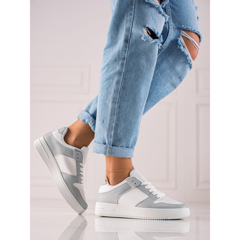 TRENDI Calzado deportivo de cuero ecológico blanco gris 2