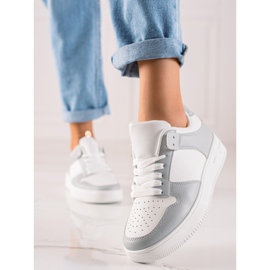 TRENDI Calzado deportivo de cuero ecológico blanco gris 3