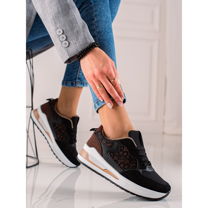 TRENDI Zapatillas con estilo en la plataforma marrón negro 2