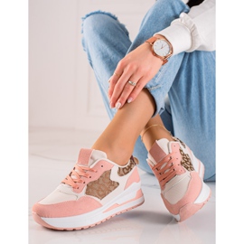 TRENDI Zapatillas con estilo en la plataforma beige marrón rosado 3