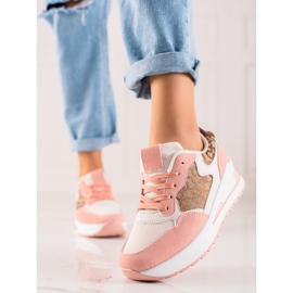TRENDI Zapatillas con estilo en la plataforma beige marrón rosa 2