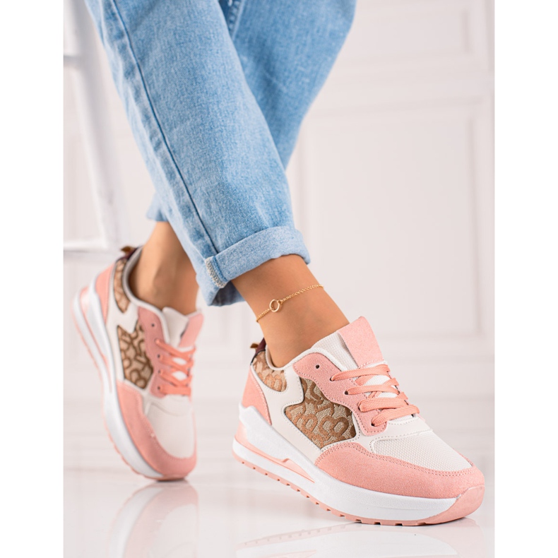 TRENDI Zapatillas con estilo en la plataforma beige marrón rosa 1
