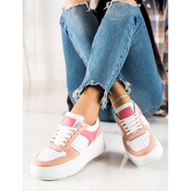 TRENDI Zapatillas de deporte de moda coloridas beige blanco azul rosado 3
