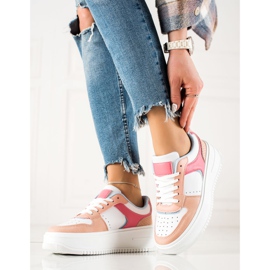TRENDI Zapatillas de deporte de moda coloridas beige blanco azul rosado 2