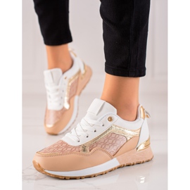 TRENDI Zapatillas atadas con estilo beige blanco marrón dorado 3