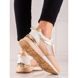 TRENDI Zapatillas atadas con estilo beige blanco marrón dorado 4