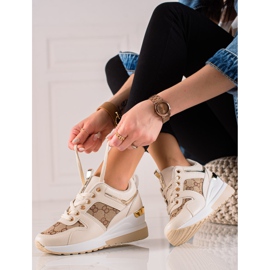 TRENDI Zapatillas de deporte de moda en cuña beige marrón 1