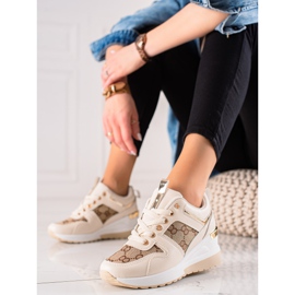 TRENDI Zapatillas de deporte de moda en cuña beige marrón 2