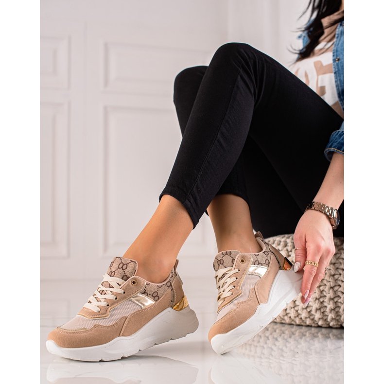 TRENDI Zapatillas con estilo beige marrón dorado 1