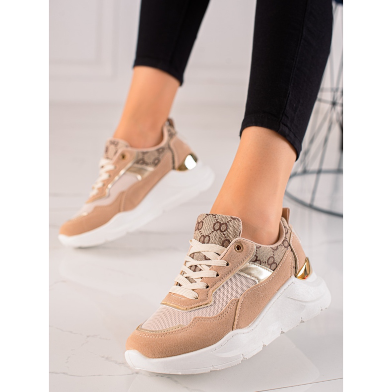 TRENDI Zapatillas con estilo beige marrón dorado 2