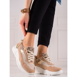 TRENDI Zapatillas con estilo beige marrón dorado 4