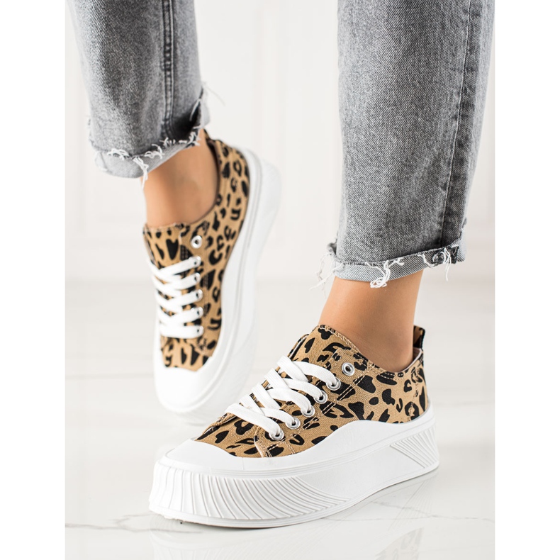 Seastar Zapatillas de deporte de moda en una plataforma ancha beige negro 1