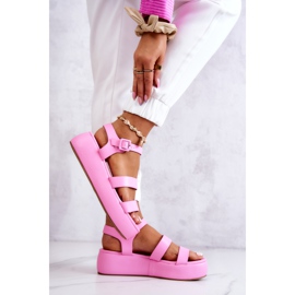 FS1 Sandalias de cuero en una hebilla elegante rosa rosado 5