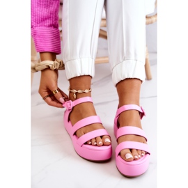 FS1 Sandalias de cuero en una hebilla elegante rosa rosado 4