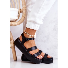 FS1 Elegantes sandalias de cuero negro con hebilla 3