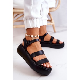 FS1 Elegantes sandalias de cuero negro con hebilla 4