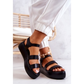 FS1 Elegantes sandalias de cuero negro con hebilla 2
