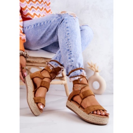FB2 Alpargatas De Mujer Con Plataforma Atadas Con Fuerta Camel marrón 5