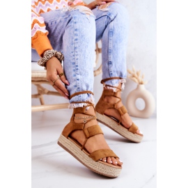 FB2 Alpargatas De Mujer Con Plataforma Atadas Con Fuerta Camel marrón 4