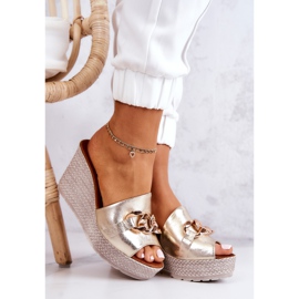 Lewski Shoes Chanclas Piel Cuña Lewski 3062 Dorado 3
