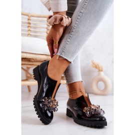 PA2 Elegantes Zapatos De Cuero Con Adorno Cindy Negro 2