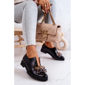 PA2 Elegantes Zapatos De Cuero Con Adorno Cindy Negro 6