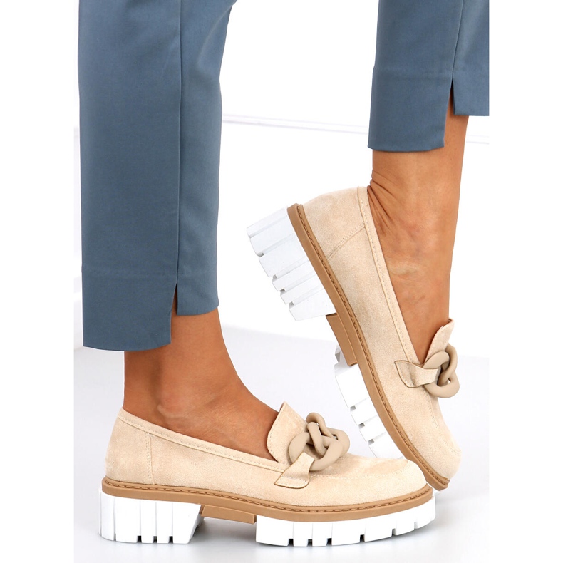 Mocasines Mujer con cadena Juni Beige 2 Mocasines Mujer con cadena Juni Beige 2