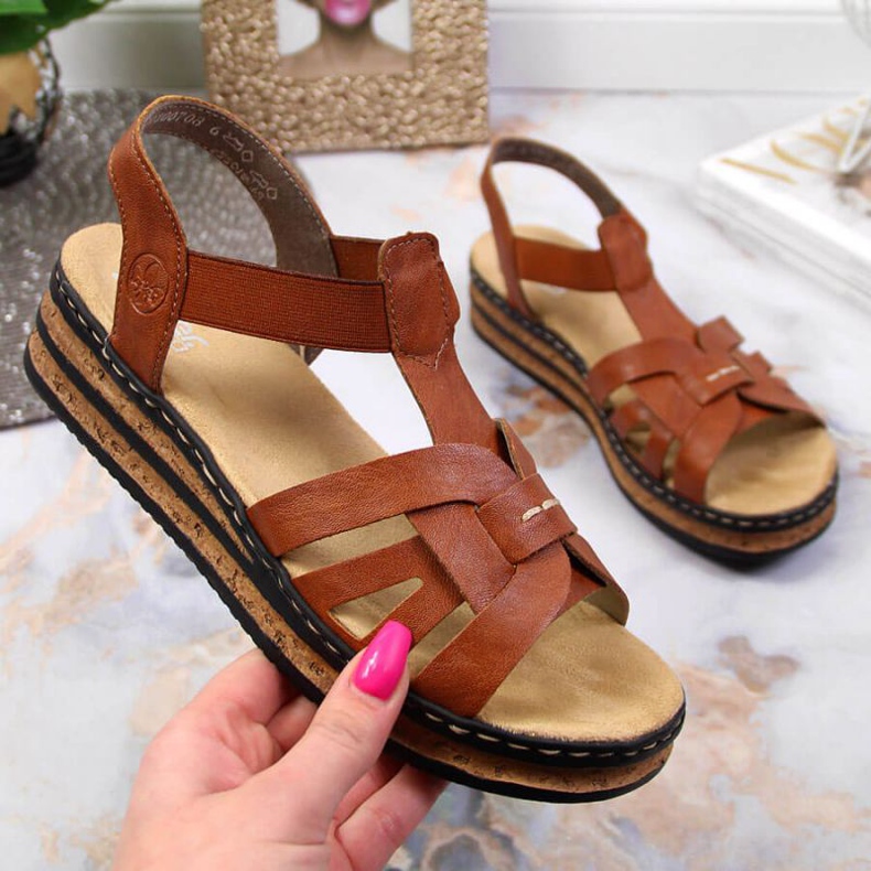 Sandalias cuña Rieker W 62918-22 marrón 1