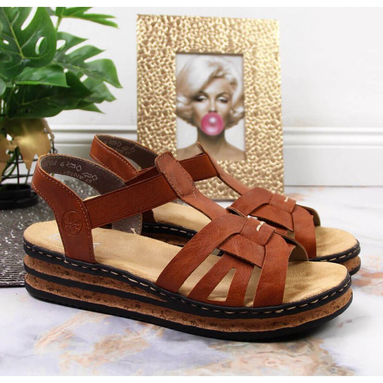 Sandalias cuña Rieker W 62918-22 marrón 2