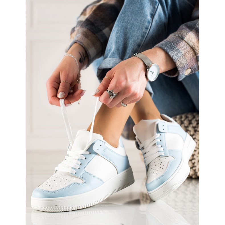 TRENDI Calzado deportivo de cuero ecológico blanco azul 1