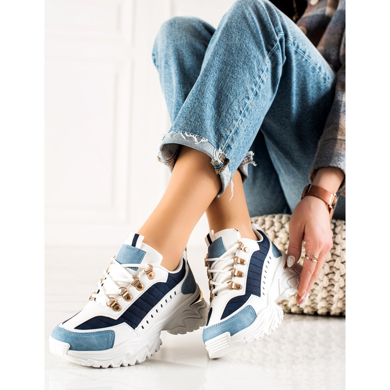 TRENDI Zapatillas coloridas con estilo blanco azul 1