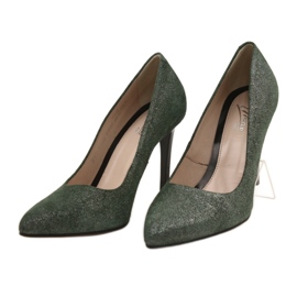 Marco Shoes Stilettos de piel auténtica verde sobre un tacón negro plata 9