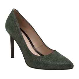 Marco Shoes Stilettos de piel auténtica verde sobre un tacón negro plata 8