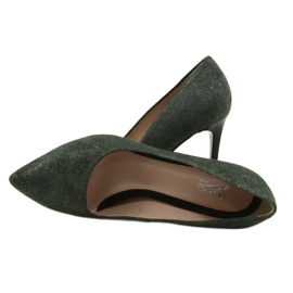 Marco Shoes Stilettos de piel auténtica verde sobre un tacón negro plata 11
