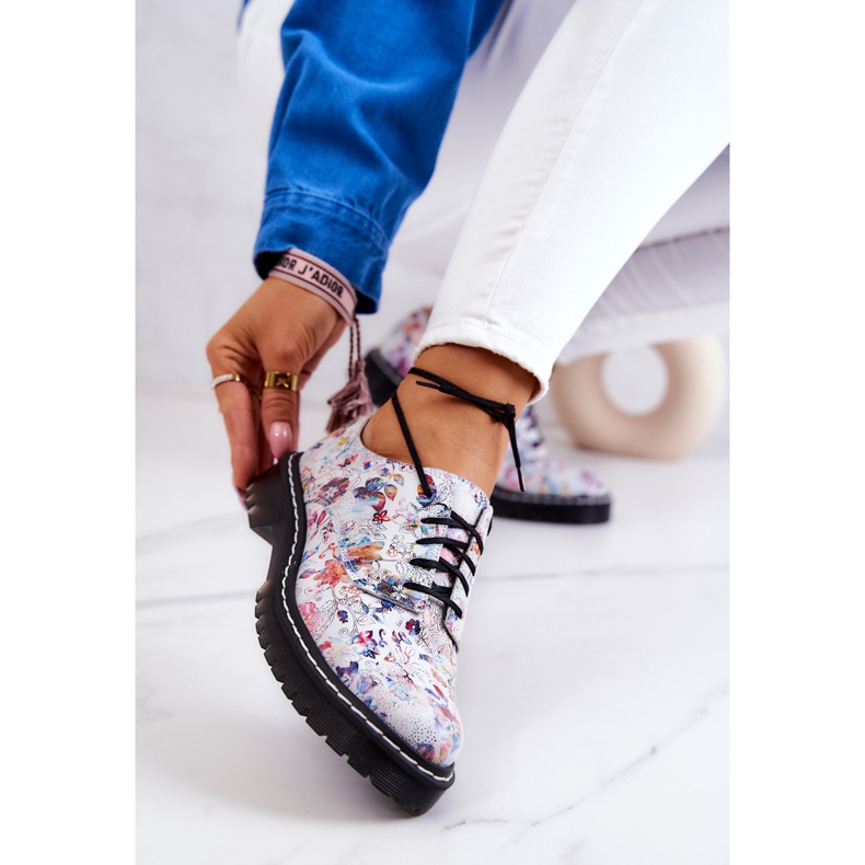 Zapatos Oxford Mujer Maciejka 4087A-38 Cuero Blancos Con Flores multicolor 1