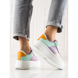 TRENDI Zapatillas de deporte de moda en una plataforma ancha beige multicolor 5