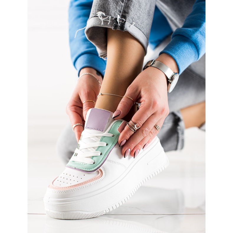 TRENDI Zapatillas de deporte de moda en una plataforma ancha blanco multicolor 2