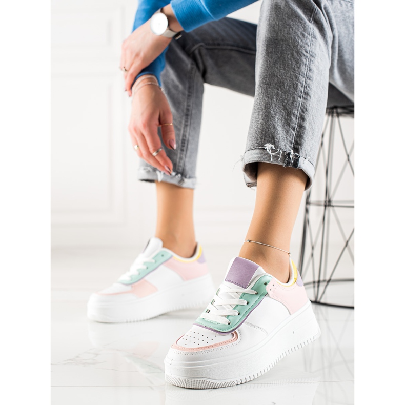 TRENDI Zapatillas de deporte de moda en una plataforma ancha blanco multicolor 1