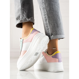 TRENDI Zapatillas de deporte de moda en una plataforma ancha blanco multicolor 3